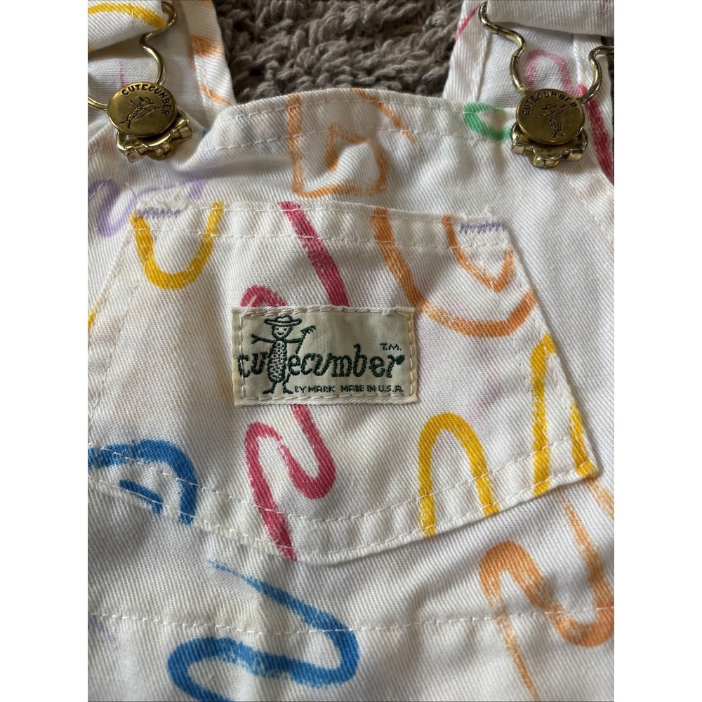 VTG Cutecumber Baby Overalls Size 12 Months Made in USA Squiggly Multicolor - Picture 2 of 5